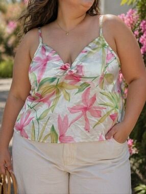 Y2K Vintage Satin Floral Fairy Babydoll Chemise Cami Top | Romantic Cottagecore